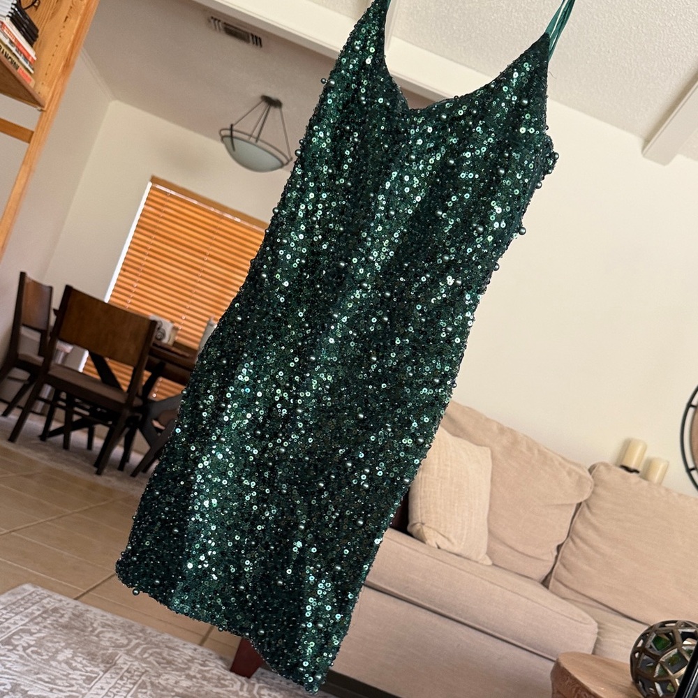 Oh Polly Sparkling Emerald Mini Dress
